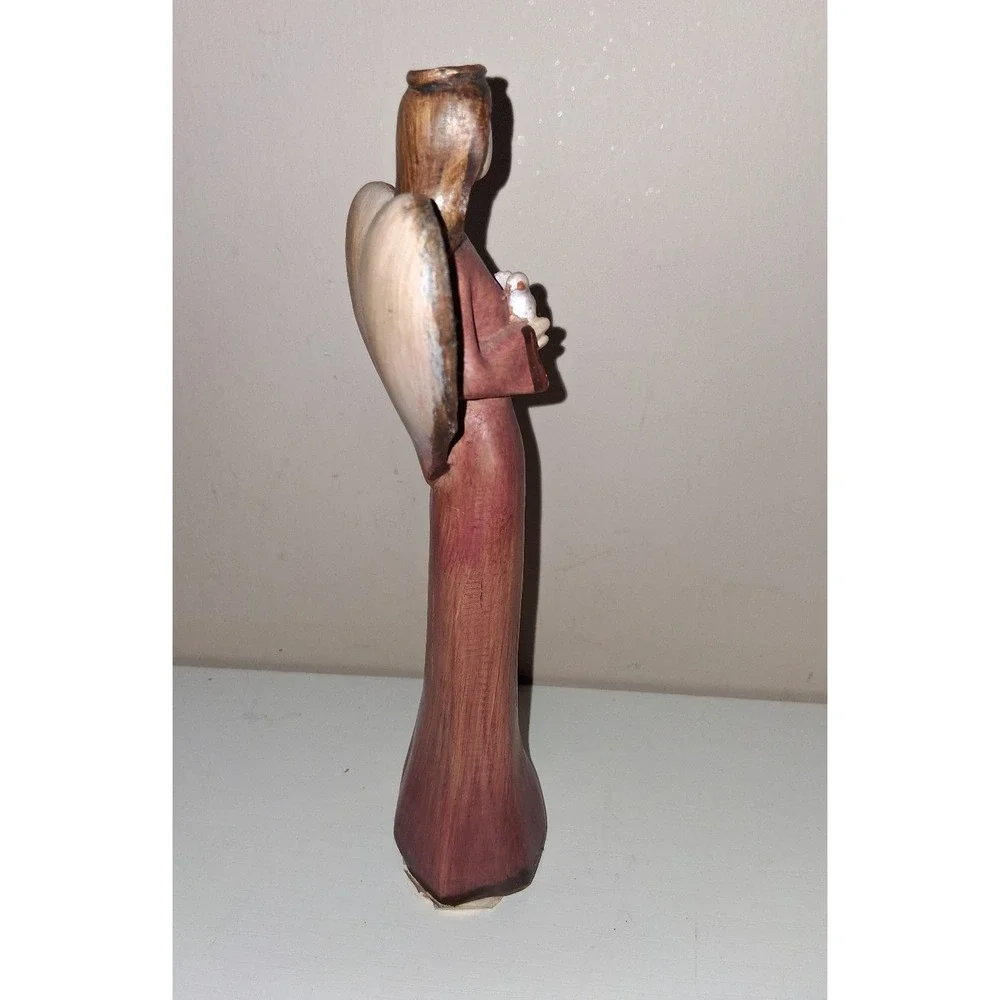 Rustic Resin Angel Figurine Holding Dove – 7.25